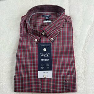 Crown & Ivy Mens Large 16-16.5 32/33 Stretch Slim Checkered Red NWT